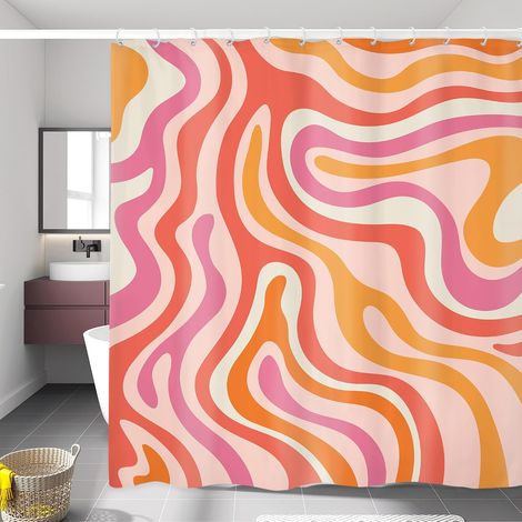 Rideau de Douche rétro années 70 Groovy 183 x 183 cm (l x H) Style Vintage Abstrait Art Moderne Motifs esthétiques Tissu coloré en Polyester imperméable Décoration d'intérieur (1/5)