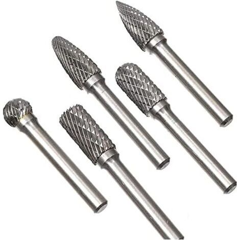 Sollbry Kit de 5pcs Fraises Rotatives   Double Coupe Tige 6mm Tête 10mm Outil Perceuse Ponceuse Electrique Pour la sculpture sur métal, le polissage, la gravure (1/5)