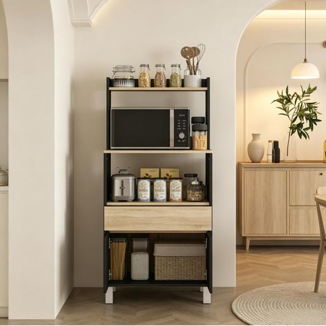 Credenza da cucina 60x40x131 cm in pannelli di particelle nera salvaspazio – MEUBLIV (1/5)