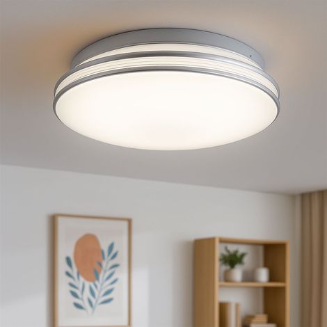 Plafonnier rond Lampe de plafond Moderne Lampe de salon Plafond, acrylique blanc, LED 1120 lumens blanc chaud, DxH 29,3 x 8,5 cm (1/5)