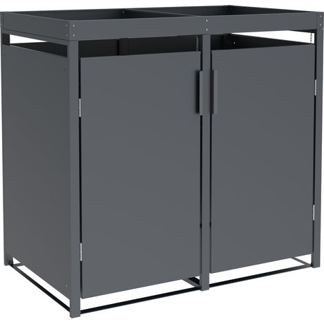 ULM: Mülltonnenbox 132x80x124cm, für 2 Tonnen 120 und 240 Liter, Stahl anthrazit. Mit Pflanzkastenaufsatz