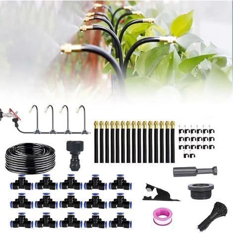 Brumisateur Terrasse Exterieur.Système de Brumisation.Kit d’Irrigation Système de Brumisateur Extérieur 15M avec 15 Direction Réglable Buses.Kit de Tuyau Brumisateur par Brume pour Piscine.Jardin (1/5)