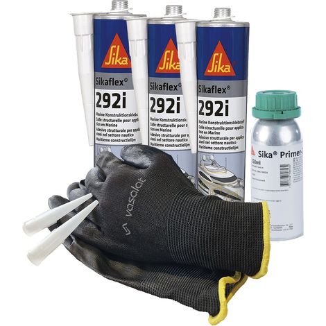 Sikaflex 292i Marine weiß 3x 300ml mit Primer 209D - zur Abdichtung und Verklebung von Kunststoff im Boot- und Schiffsbau mit 5 Düsenspitzen (1/4)