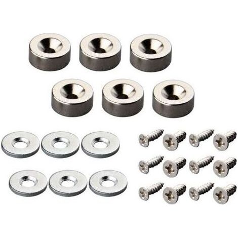 6 PièCes Aimants En NéOdyme 3 Kg Force 12 X 5mm Avec Trou Et Capsule,Aimant En Pot Fraisé Avec Vis Et 6 Coussins En Acier,Aimants Puissant Pour Porte, Garage,Tente,Cuisine (1/5)