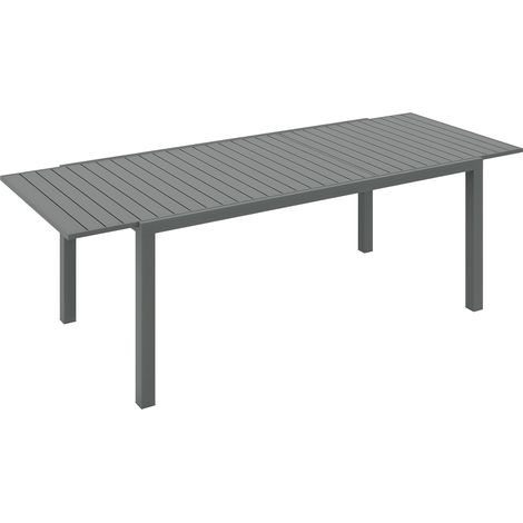 Table de jardin extensible en aluminium rectangulaire 6 - 8 personnes, dim. 180/240L x 94l x 73H cm, gris