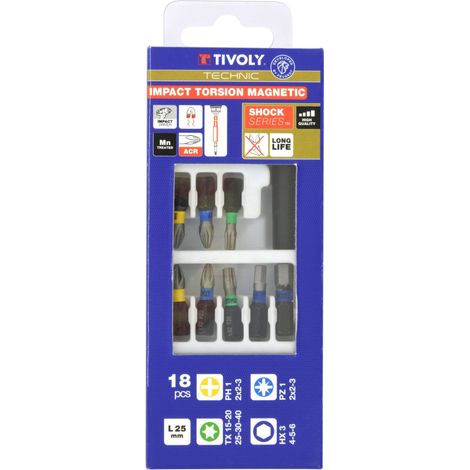 Tivoly • Coffret 18 pcs Lg 25- 17 embouts Torsion Impact ACR & Magnetique + 1 porte embout magnétique impact (1/3)