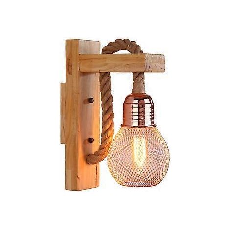 Industrielle Wandleuchte aus Hanfseil mit LED-Beleuchtung/Holzlampe, per Seilzug höhenverstellbarer Vintage-Kronleuchter, antike dekorative Wandleuchte für die Innenbeleuchtung
