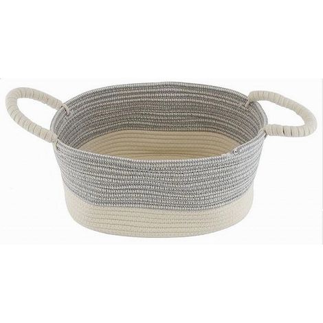 TRADE SHOP - Cesto Porta Biancheria Oggetti Corda Intrecciata Ovale Manici 35x25x16 Cm 10679 - (1/2)