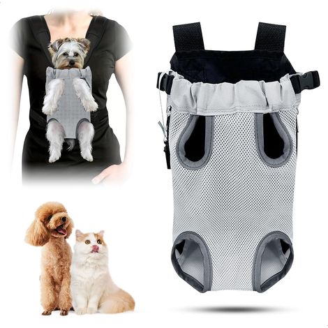 Zaino per cani piccolo, portatile e traspirante, adatto a cani e gatti di piccola taglia. Borsa da viaggio regolabile per animali domestici (grigia, taglia M). (1/5)