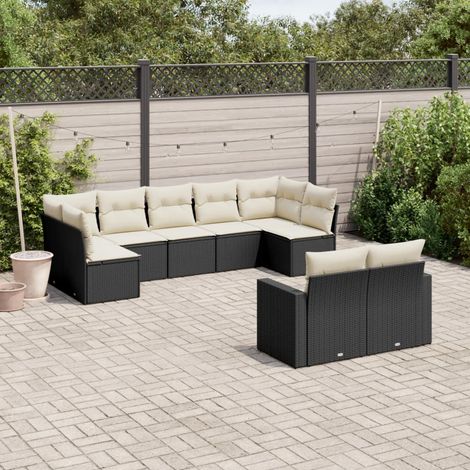 Set de sofás de jardín 8 piezas y cojines ratán sintético negro vidaXL (1/5)