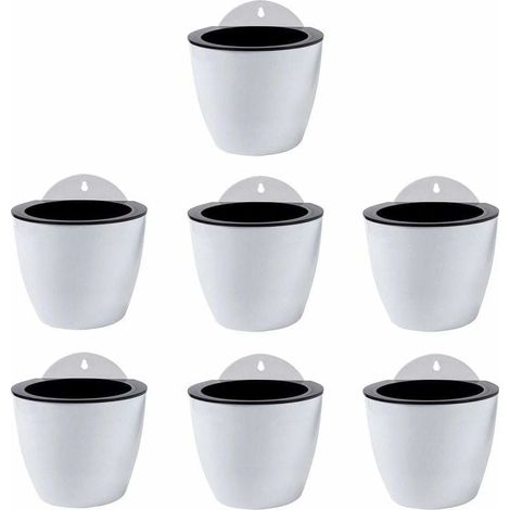 ZVD Jardinières Suspendues à Arrosage Automatique Lot de 7 Deco Mural Pot de Fleur Interieur, Exterieur Decoration Murale Fenêtre Blanc Plastique (1/4)