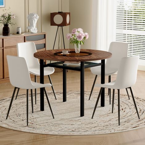 Ensemble table ronde 100cm 4 chaises verre minimaliste moderne salle à manger (1/5)