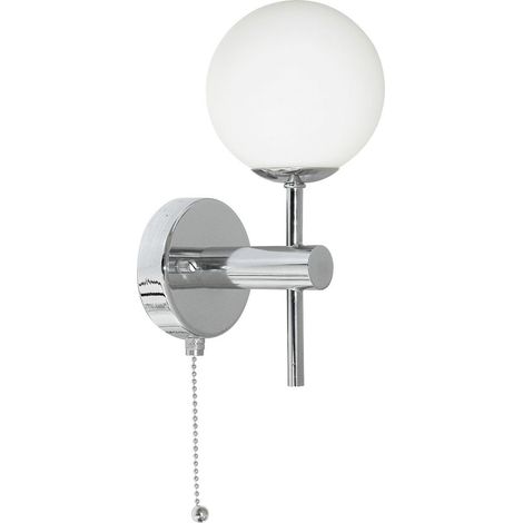 Spiegelleuchte mit Schalter Metall Glas 21 cm hoch IP44 Chrom Weiß G9 Kugelschirm Klassisch (1/3)