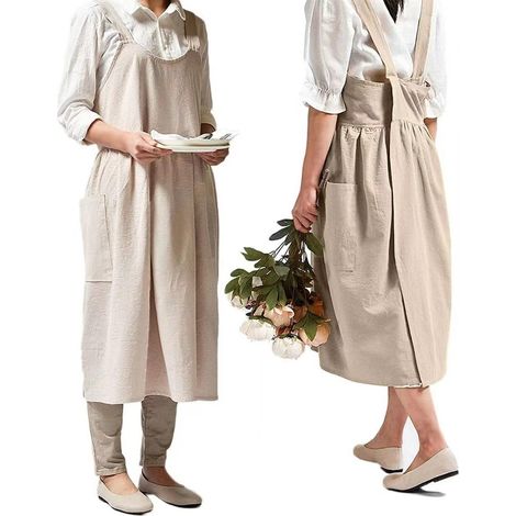 Tablier de femme à dos croisé avec poches, style tablier de type japonais et coréen mignon (1/4)
