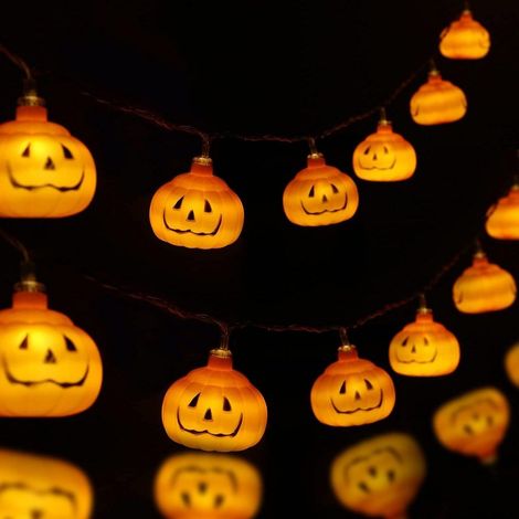 Guirlande Lumineuse Citrouille Halloween - 20 LED Jaune Chaud - Fonction Fixe et Clignotante - Alimentation Piles - Décoration Intérieure et Extérieure (1/5)
