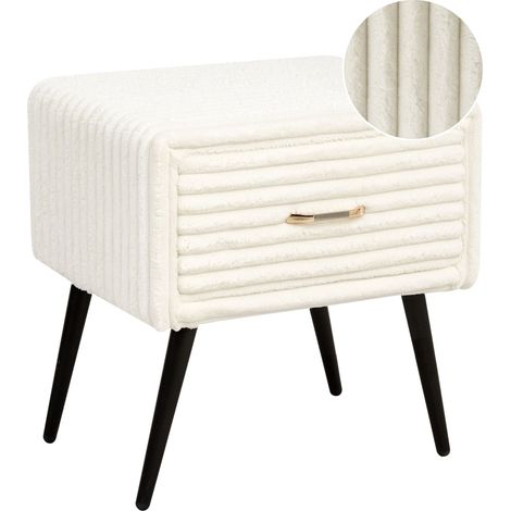 Beliani – Table de chevet 1 tiroir en velours côtelé blanc cassé – Dimensions 46x49x38 cm – Style glamour avec pieds en métal