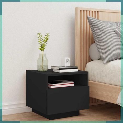 Table de chevet - 836800 - Noir - Bois d'ingénierie - Lumières LED (1/5)