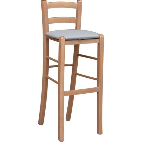 Tabouret en bois avec dossier h 80 cm assise simili cuir gris tourterelle (1/5)