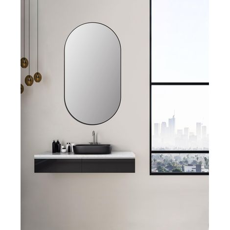 Miroir Design Noir 50 x 90 cm Cadre en Aluminium pour Une Ambiance intemporelle Miroir de Salle de Bain et Miroir Mural (1/5)