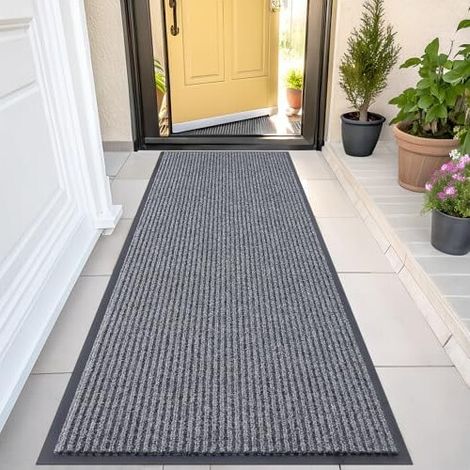 Tapis d'entrée intérieur/extérieur robuste et imperméable, résistant à la décoloration et facile à nettoyer, 119 x 58 cm, gris – Compatible avec les entrées standard (1/5)