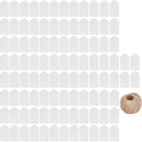 Étiquettes Cadeaux DIY en Papier Kraft 100 Pièces, Corde Jute 30m pour Mariage Noël Action de Grâces - Blanc (1/5)
