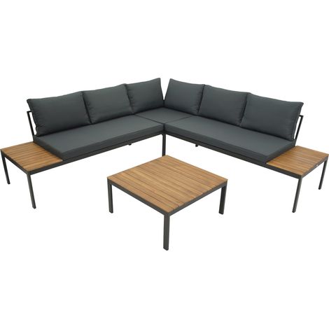 Lounge Set RANGUN, Stahl anthrazit + Akazie geölt, Polster grau, FSC®-zertifiziert (1/5)