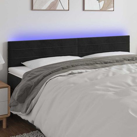 Tête de lit LED noir en velours, hauteur réglable, 160 x 5 x 78/88 cm - PANGIVO (1/5)