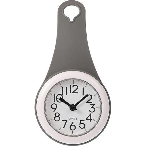 Horloge murale étanche et silencieuse pour salle de bain (1 pièce), avec ventouse.-20.5x10.5cm-Grey (1/4)