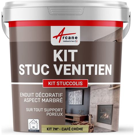 Kit stuc, venitien enduit, stucco, spatulable, décoratif, kit, stuccolis - kit jusqu'à 7 m² Café Crème - ARCANE INDUSTRIES (1/5)
