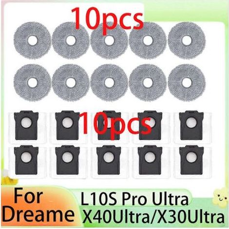 Lot de 20 sacs à poussière et lingettes pour balai robot Dreame X40 Ultra, X30 Ultra, L40 Ultra et Dreame L10s Pro Ultra (1/5)