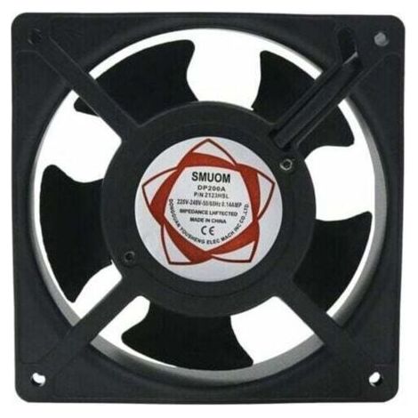 Ventilador axial para chimenea de cassette, insertable, resistente a altas temperaturas, con aspas metálicas, silencioso y universal. 120 x 120 x 38 mm.