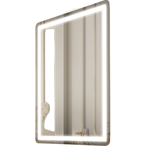 Espejo de baño LED, 50 x 70 cm, iluminación frontal y trasera, antivaho, regulable, montaje en pared, 60 x 80 cm, espejo rectangular-b (1/2)