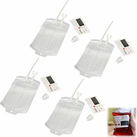 Poches à boisson « sang », poches de perfusion réutilisables, décorations d'horreur pour Halloween, poches rechargeables, lot de 4 (1/5)