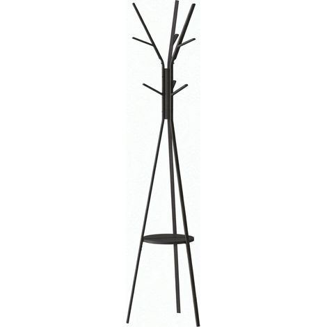 Appendiabiti da terra con ripiano rotondo in metallo e MDF 45 x 45 x 180 cm nero HOMVRA (1/5)