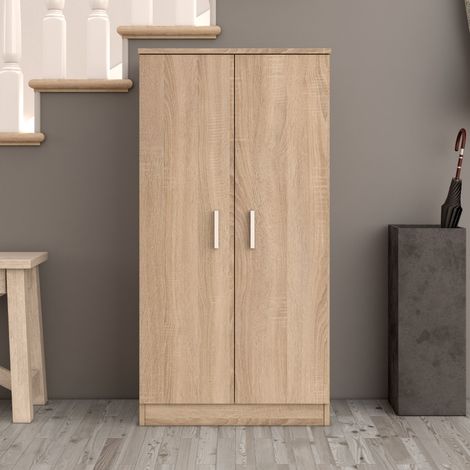 Armoire 2 portes 55x36x108 cm en bois décor chêne clair