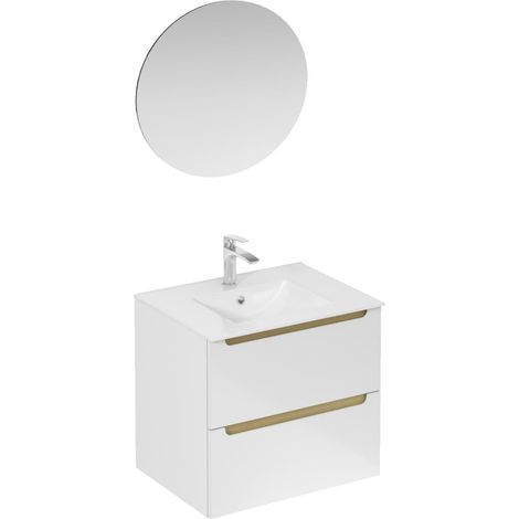 Naturel Mobile bagno con lavabo, comprensivo di miscelatore per lavabo Naturel Stilla bianco lucido, bocca e sifone (KSETSTILLA025)