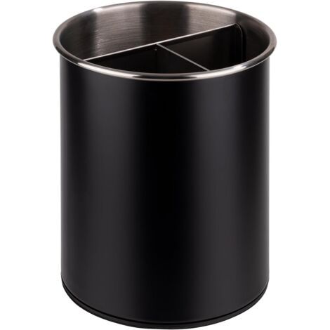 Besteckkasten, drehbar, Ø 13 cm, Höhe 16,5 cm, Boden schützt die Möbel, abnehmbares einteiliges Besteckteil (3 Fächer), Edelstahl, schwarz