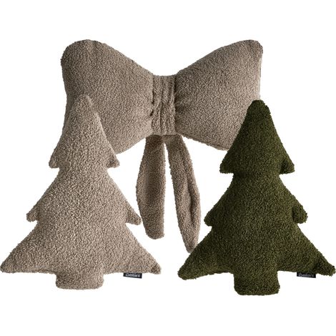 Conjunto de 3 cojines decorativos de bouclé motivo de árbol de Navidad gris pardo y verde oscuro Winterland