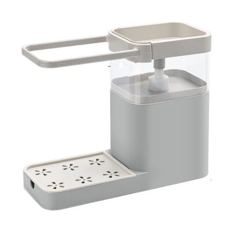 BUNTHAUS Distributeur de pompe à savon 3 en 1, porte-éponge, porte-serviette à vaisselle(gris) (1/5)