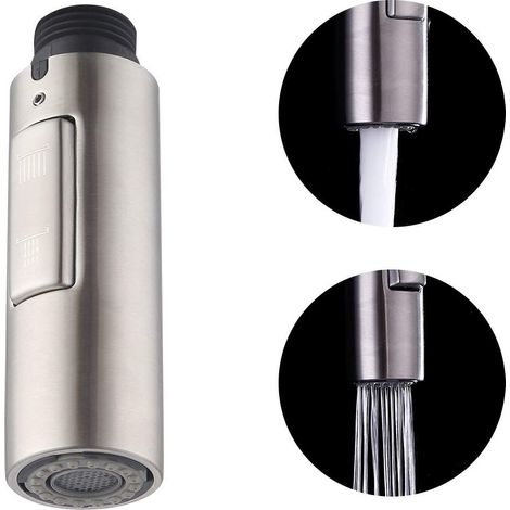 Pulvérisateur d'évier de cuisine, 2 modes, pulvérisateur de robinet de cuisine, pomme de douche de remplacement en plastique pour cuisine et salle de bain, économiseur d'eau (droit brossé),OUYLAF (1/5)