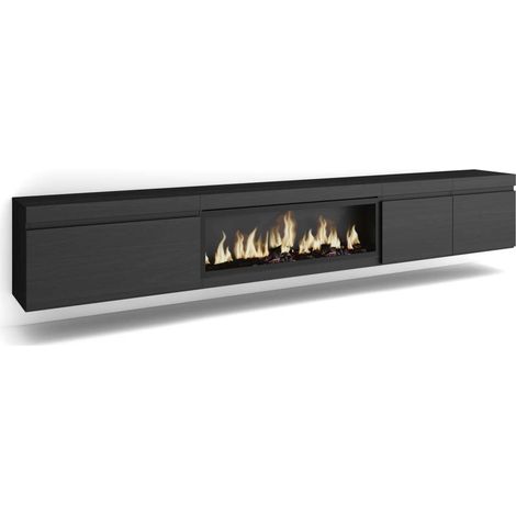 Mueble TV Macharaviaya-01 de 288x45x35 cm con chimenea eléctrica XXL, suspendido, color negro (1/4)