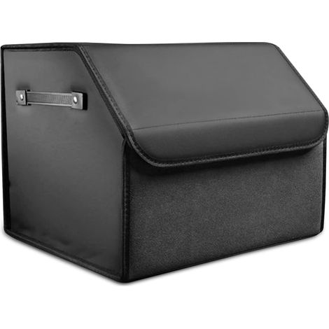 1 Organisateur de Coffre Pliable en Cuir PU et Suède avec Couvercle, Cloison Amovible et Poignée pour Auto SUV Camion (1/5)