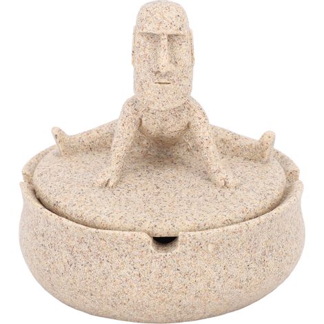 Moai-Statue-Aschenbecher von der Osterinsel, Kunstharz – Originelle Tischdekoration mit Deckel (1/5)