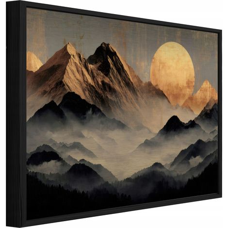 Peinture sur métal dans un cadre noir montagnes abstraites loft salon chambre 120x80 (1/3)