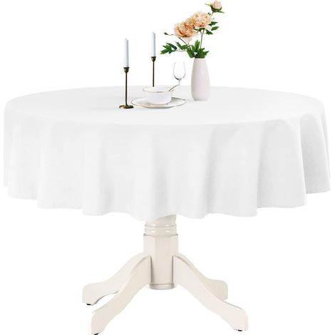 Runde Tischdecke 240 cm Weiß Abwaschbar Wasserabweisend Outdoor Polyester