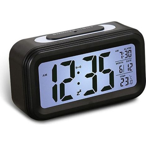 LED-Digitalwecker für Zuhause, Temperaturanzeige, Kalender, Schlummerfunktion, Weckerbeleuchtung, Schreibtischuhr, Smart-Elektronikuhr, 1 Stück (Schwarz)