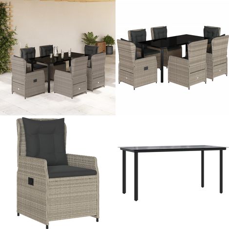 Set comedor jardín 7 pzas y cojines ratán sintético gris claro - Muebles de jardín - Sillas de jardín