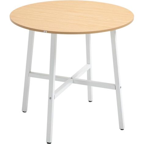 Table ronde naturel et blanc Ø80x76 cm avec structure acier pour 4 places, design moderne pour salon et salle à manger (1/5)