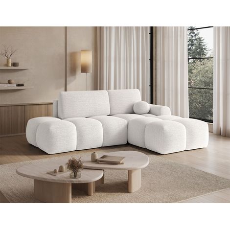 Ecksofa mit Schlaffunktion Sofa PLAY Stoff Coral Weiß Ottomane Rechts (1/5)