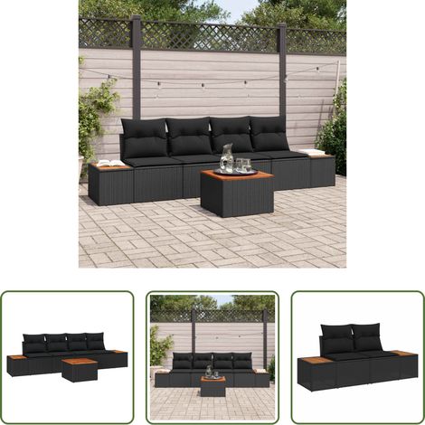 vidaXL Conjunto de sofá de jardín 5 uds. Negro Poliratán (1/5)